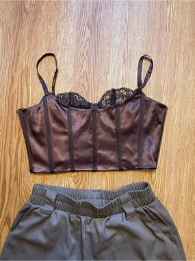SHOP PRICELESS ROMANTIC CHOCOLATE BROWN SATIN CORSET TOP